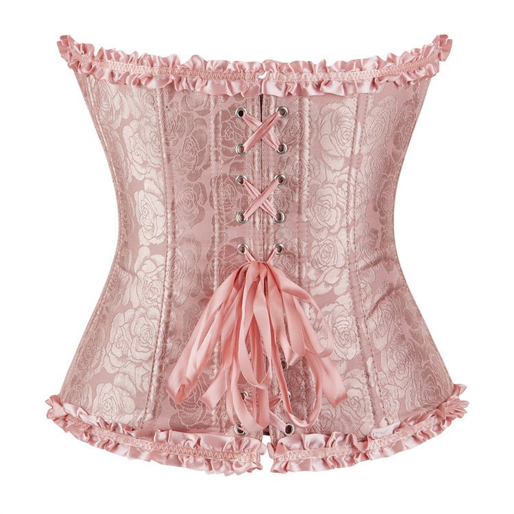 New Chinese - Style Jacquard Large - Size Waist - Cinching Outerwear Boned Corset Bustier with Steel Buckle Lacing - Coscosmos