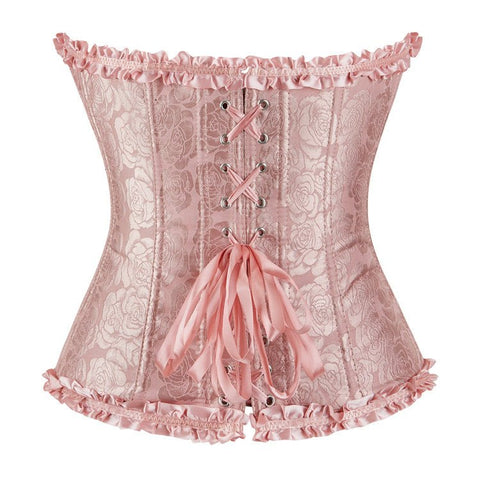 New Chinese - Style Jacquard Large - Size Waist - Cinching Outerwear Boned Corset Bustier with Steel Buckle Lacing - Coscosmos