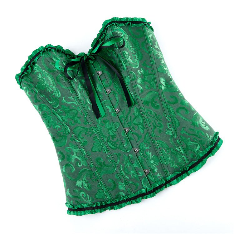 New Chinese - Style Jacquard Large - Size Waist - Cinching Outerwear Boned Corset Bustier with Steel Buckle Lacing - Coscosmos