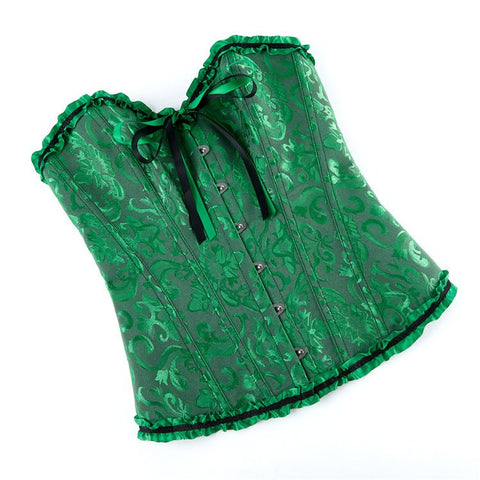 New Chinese - Style Jacquard Large - Size Waist - Cinching Outerwear Boned Corset Bustier with Steel Buckle Lacing - Coscosmos