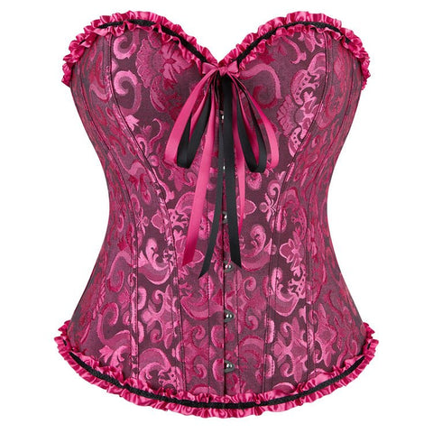 New Chinese - Style Jacquard Large - Size Waist - Cinching Outerwear Boned Corset Bustier with Steel Buckle Lacing - Coscosmos