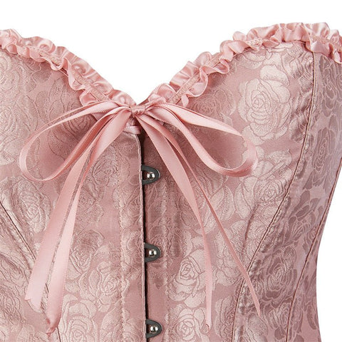New Chinese - Style Jacquard Large - Size Waist - Cinching Outerwear Boned Corset Bustier with Steel Buckle Lacing - Coscosmos