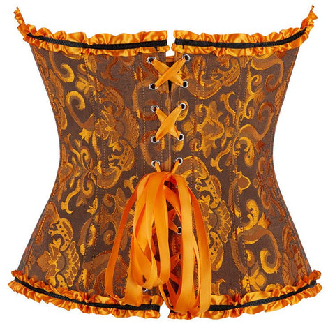 New Chinese - Style Jacquard Large - Size Waist - Cinching Outerwear Boned Corset Bustier with Steel Buckle Lacing - Coscosmos