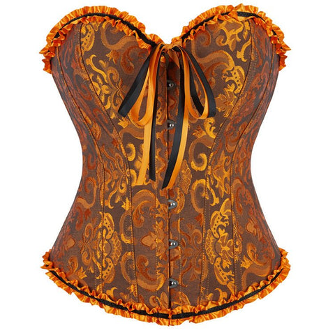 New Chinese - Style Jacquard Large - Size Waist - Cinching Outerwear Boned Corset Bustier with Steel Buckle Lacing - Coscosmos