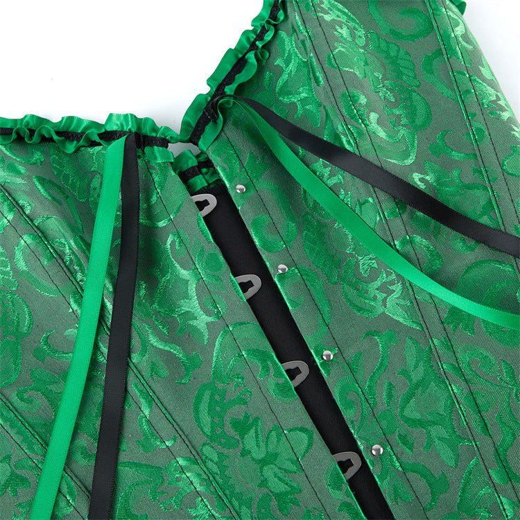New Chinese - Style Jacquard Large - Size Waist - Cinching Outerwear Boned Corset Bustier with Steel Buckle Lacing - Coscosmos