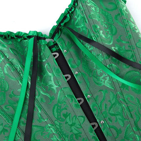 New Chinese - Style Jacquard Large - Size Waist - Cinching Outerwear Boned Corset Bustier with Steel Buckle Lacing - Coscosmos