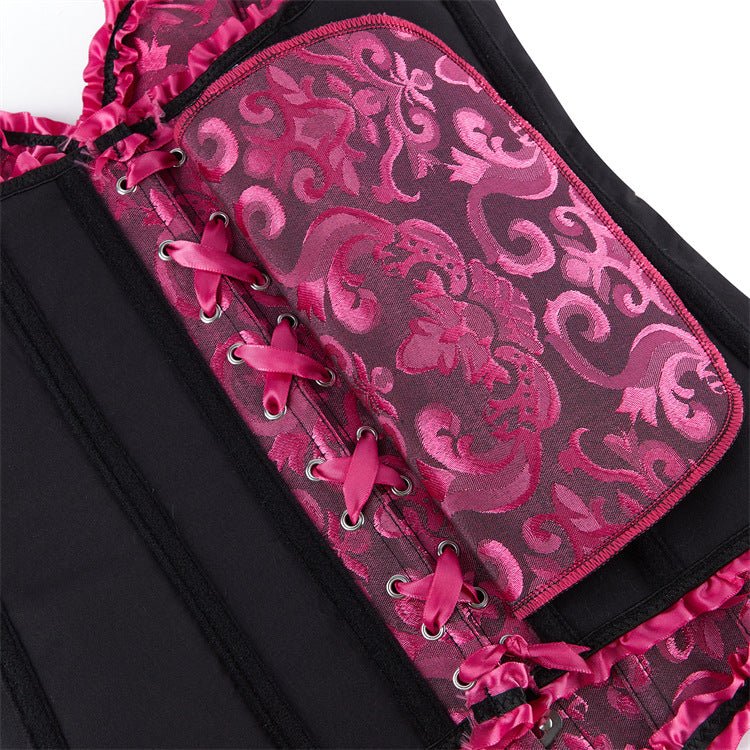 New Chinese - Style Jacquard Large - Size Waist - Cinching Outerwear Boned Corset Bustier with Steel Buckle Lacing - Coscosmos