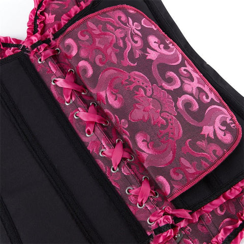 New Chinese - Style Jacquard Large - Size Waist - Cinching Outerwear Boned Corset Bustier with Steel Buckle Lacing - Coscosmos