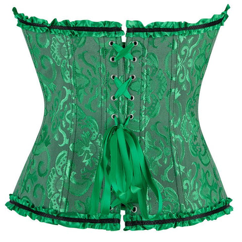 New Chinese - Style Jacquard Large - Size Waist - Cinching Outerwear Boned Corset Bustier with Steel Buckle Lacing - Coscosmos