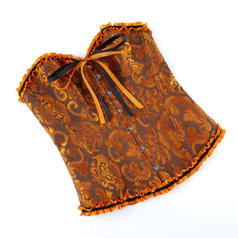 New Chinese - Style Jacquard Large - Size Waist - Cinching Outerwear Boned Corset Bustier with Steel Buckle Lacing - Coscosmos