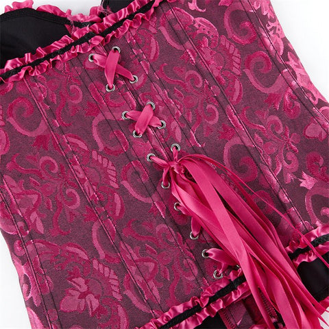 New Chinese - Style Jacquard Large - Size Waist - Cinching Outerwear Boned Corset Bustier with Steel Buckle Lacing - Coscosmos