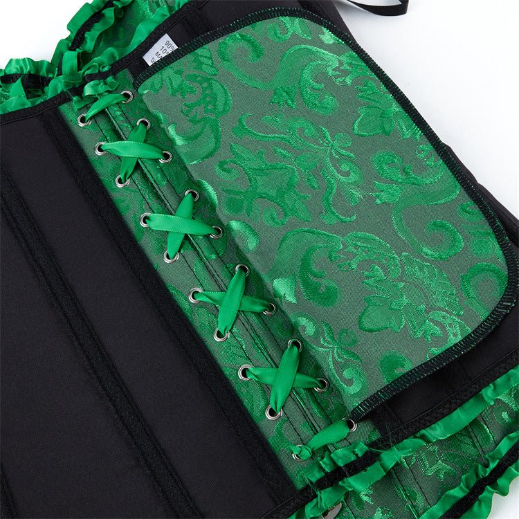 New Chinese - Style Jacquard Large - Size Waist - Cinching Outerwear Boned Corset Bustier with Steel Buckle Lacing - Coscosmos