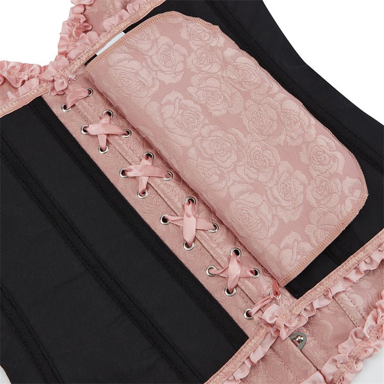 New Chinese - Style Jacquard Large - Size Waist - Cinching Outerwear Boned Corset Bustier with Steel Buckle Lacing - Coscosmos