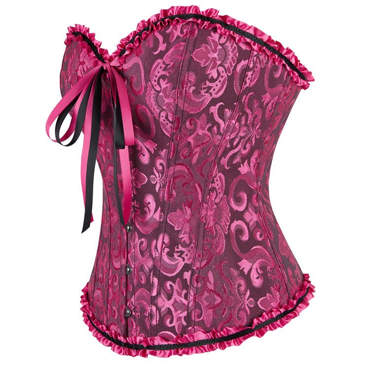 New Chinese - Style Jacquard Large - Size Waist - Cinching Outerwear Boned Corset Bustier with Steel Buckle Lacing - Coscosmos
