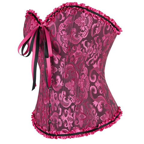 New Chinese - Style Jacquard Large - Size Waist - Cinching Outerwear Boned Corset Bustier with Steel Buckle Lacing - Coscosmos