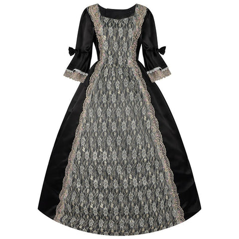 New Court Retro Dress Gown Performance Dance Noble Party Lace Satin Dress - Coscosmos