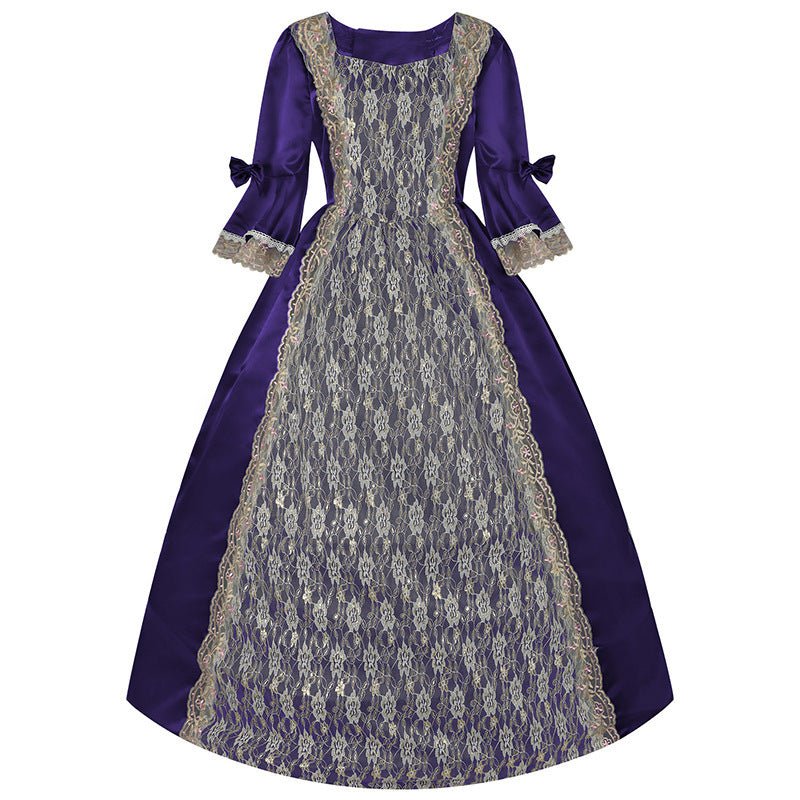 New Court Retro Dress Gown Performance Dance Noble Party Lace Satin Dress - Coscosmos