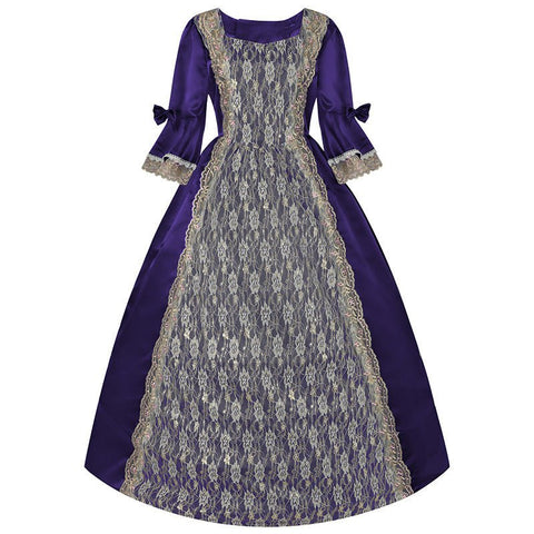 New Court Retro Dress Gown Performance Dance Noble Party Lace Satin Dress - Coscosmos
