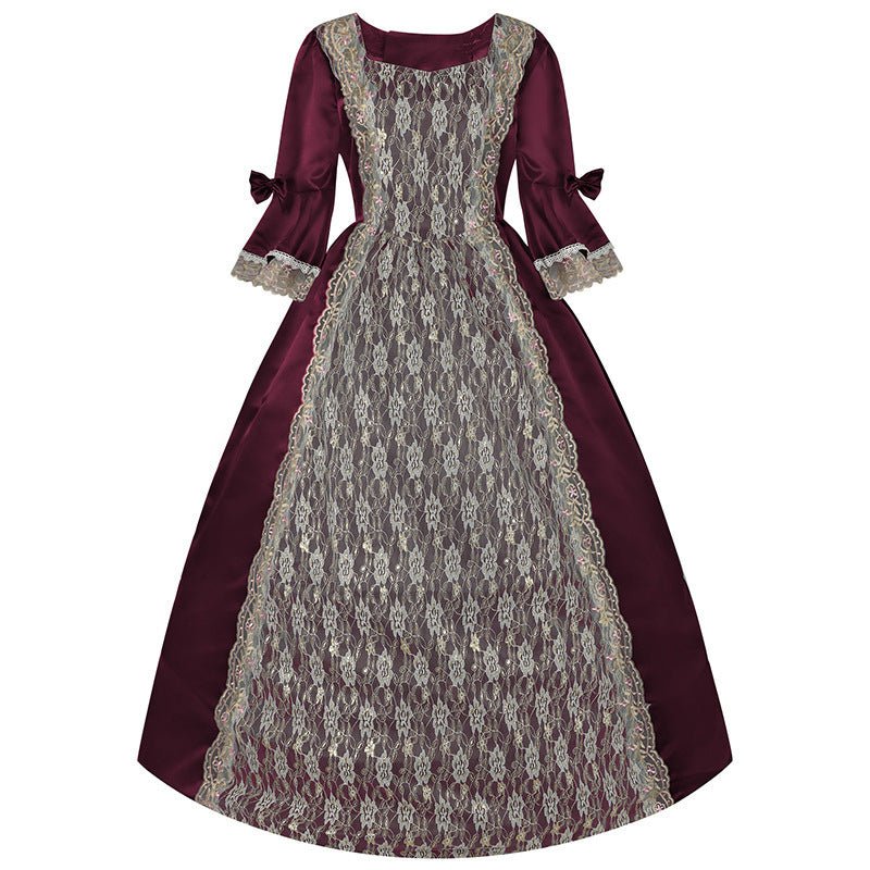 New Court Retro Dress Gown Performance Dance Noble Party Lace Satin Dress - Coscosmos