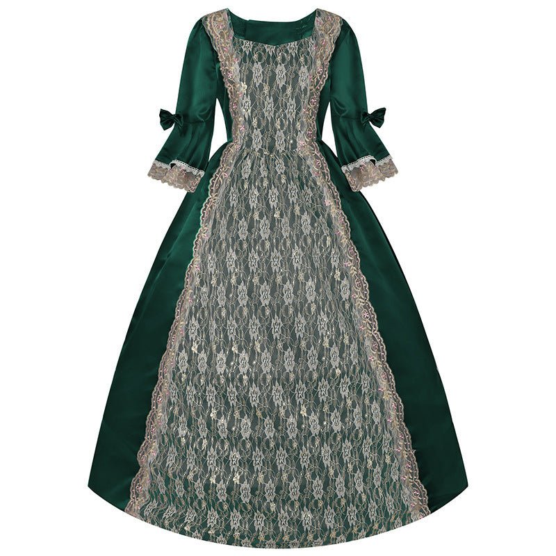 New Court Retro Dress Gown Performance Dance Noble Party Lace Satin Dress - Coscosmos