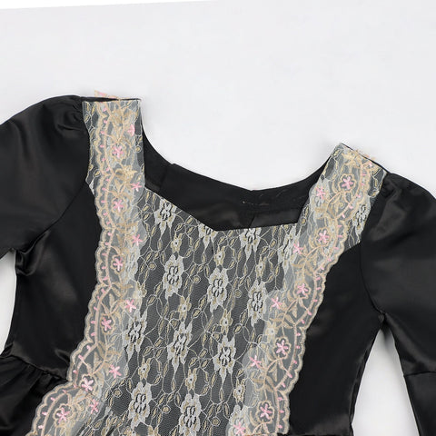New Court Retro Dress Gown Performance Dance Noble Party Lace Satin Dress - Coscosmos