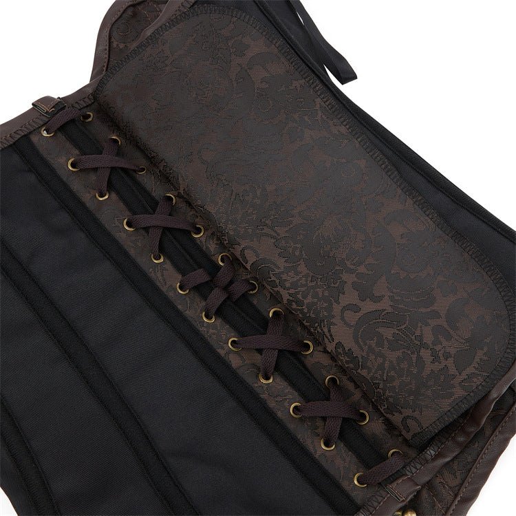 New Dark Brown Chain - Decorated Steel - Boned Gothic Retro Bustier Top - Medieval Gothic Revival Corset with Chain Decor - Coscosmos