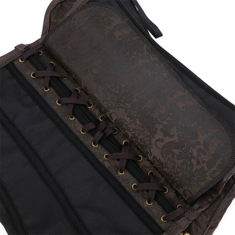 New Dark Brown Chain - Decorated Steel - Boned Gothic Retro Bustier Top - Medieval Gothic Revival Corset with Chain Decor - Coscosmos