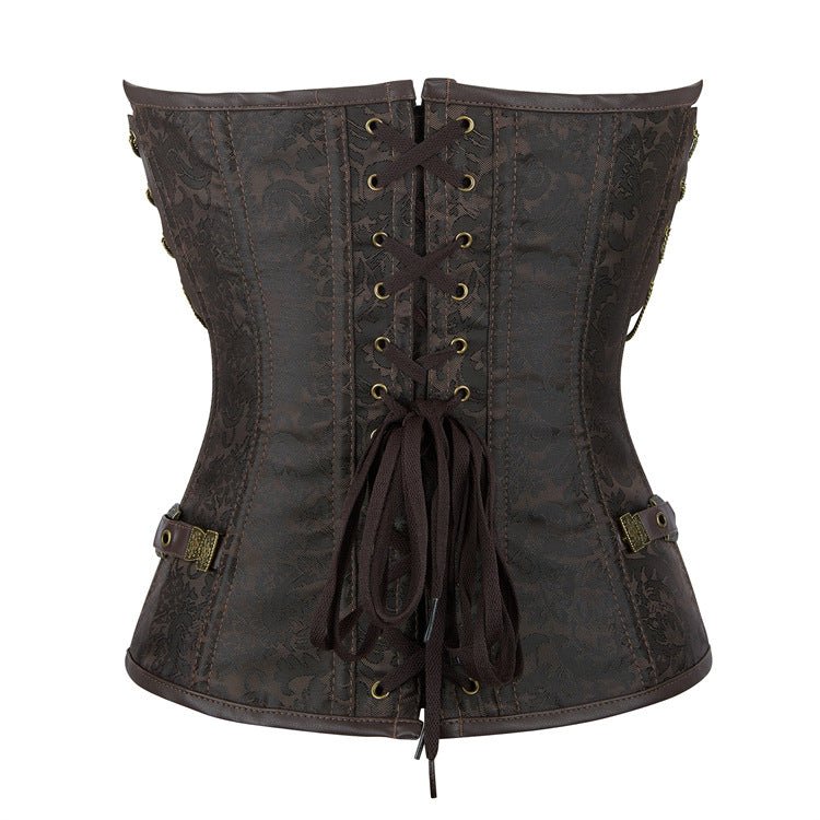 New Dark Brown Chain - Decorated Steel - Boned Gothic Retro Bustier Top - Medieval Gothic Revival Corset with Chain Decor - Coscosmos