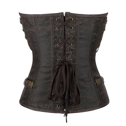 New Dark Brown Chain - Decorated Steel - Boned Gothic Retro Bustier Top - Medieval Gothic Revival Corset with Chain Decor - Coscosmos