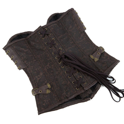 New Dark Brown Chain - Decorated Steel - Boned Gothic Retro Bustier Top - Medieval Gothic Revival Corset with Chain Decor - Coscosmos
