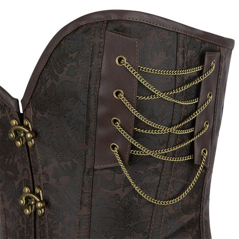 New Dark Brown Chain - Decorated Steel - Boned Gothic Retro Bustier Top - Medieval Gothic Revival Corset with Chain Decor - Coscosmos