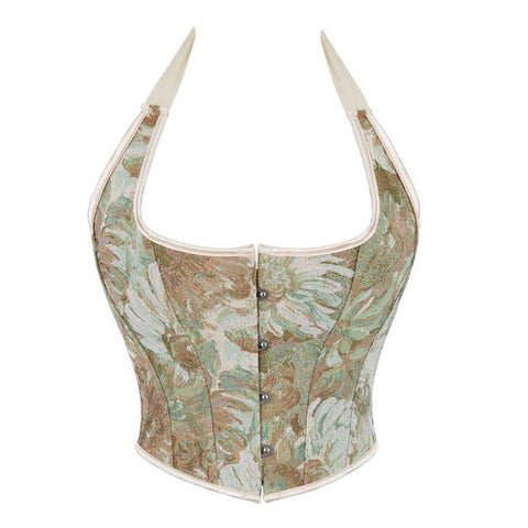 New Green Ribbon Halter Women's Bustier Corset Top - Elegant Cosplay Costume - Coscosmos
