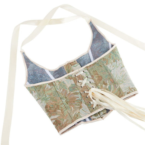 New Green Ribbon Halter Women's Bustier Corset Top - Elegant Cosplay Costume - Coscosmos