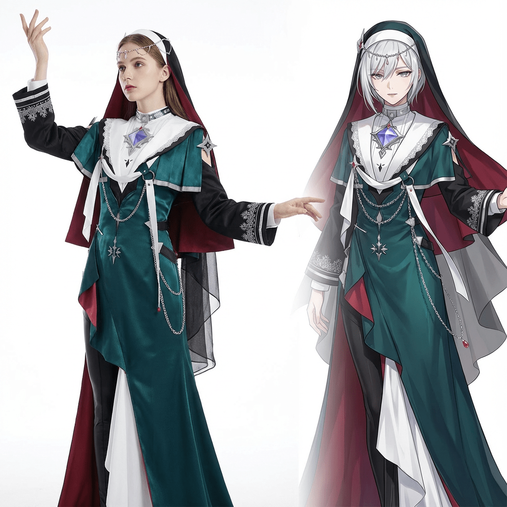 NU: Carnival Blanc - Silver Spell Nun Cosplay Costume Full Set - Coscosmos