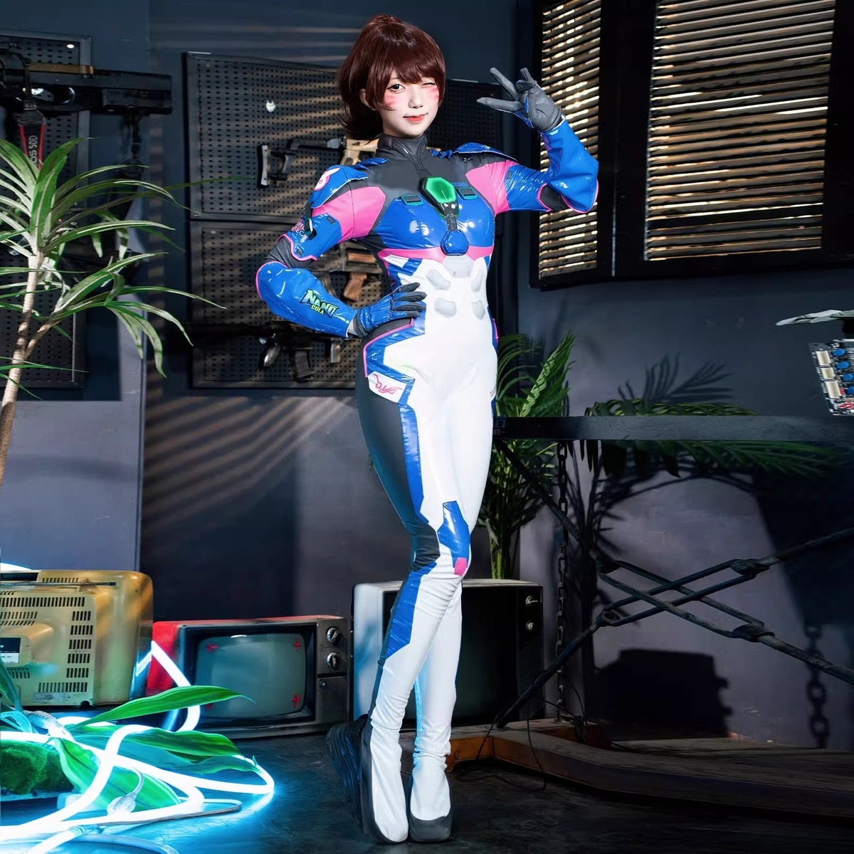 Overwatch 2 Cosplay Costume - D.Va Hana Song Full Set PU Leather Jumpsuit - Coscosmos