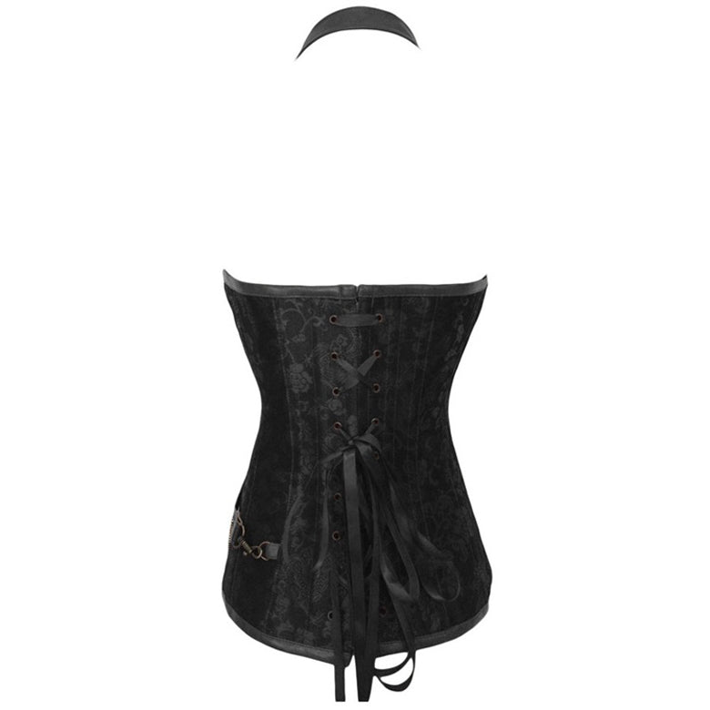 Plus - Size European Steampunk Leather Corset with Belt Halter Top - Victorian Gothic Lace - up Bustier - Coscosmos
