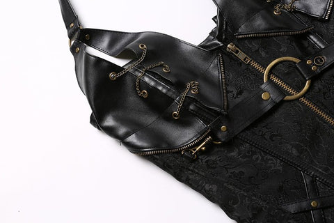 Plus - Size European Steampunk Leather Corset with Belt Halter Top - Victorian Gothic Lace - up Bustier - Coscosmos