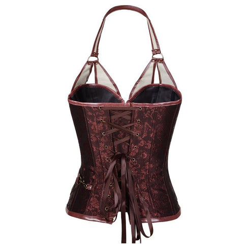 Plus - Size European Steampunk Leather Corset with Belt Halter Top - Victorian Gothic Lace - up Bustier - Coscosmos