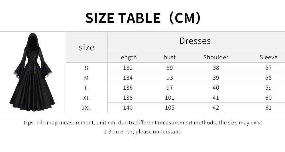 Plus Size Gothic Dress Renaissance Hooded Costume for Women Halloween Party Cosplay - Coscosmos