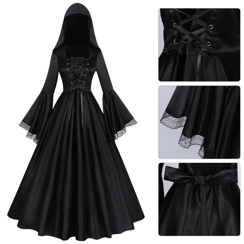 Plus Size Gothic Dress Renaissance Hooded Costume for Women Halloween Party Cosplay - Coscosmos