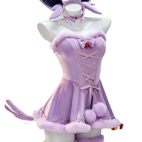 Pokémon Cosplay Christmas Winter Plush Cape Dress Costume - Coscosmos