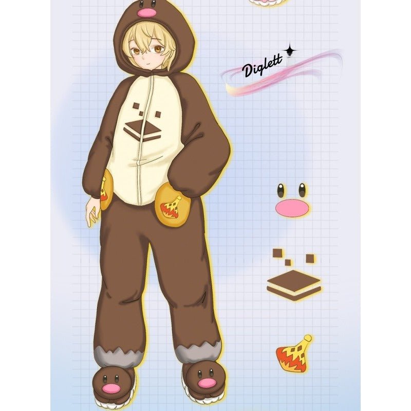 Pokemon Diglett Cosplay Pajamas Onesie - Cute Anime Cartoon Character Costume for Men Women Couples Halloween Party - Coscosmos