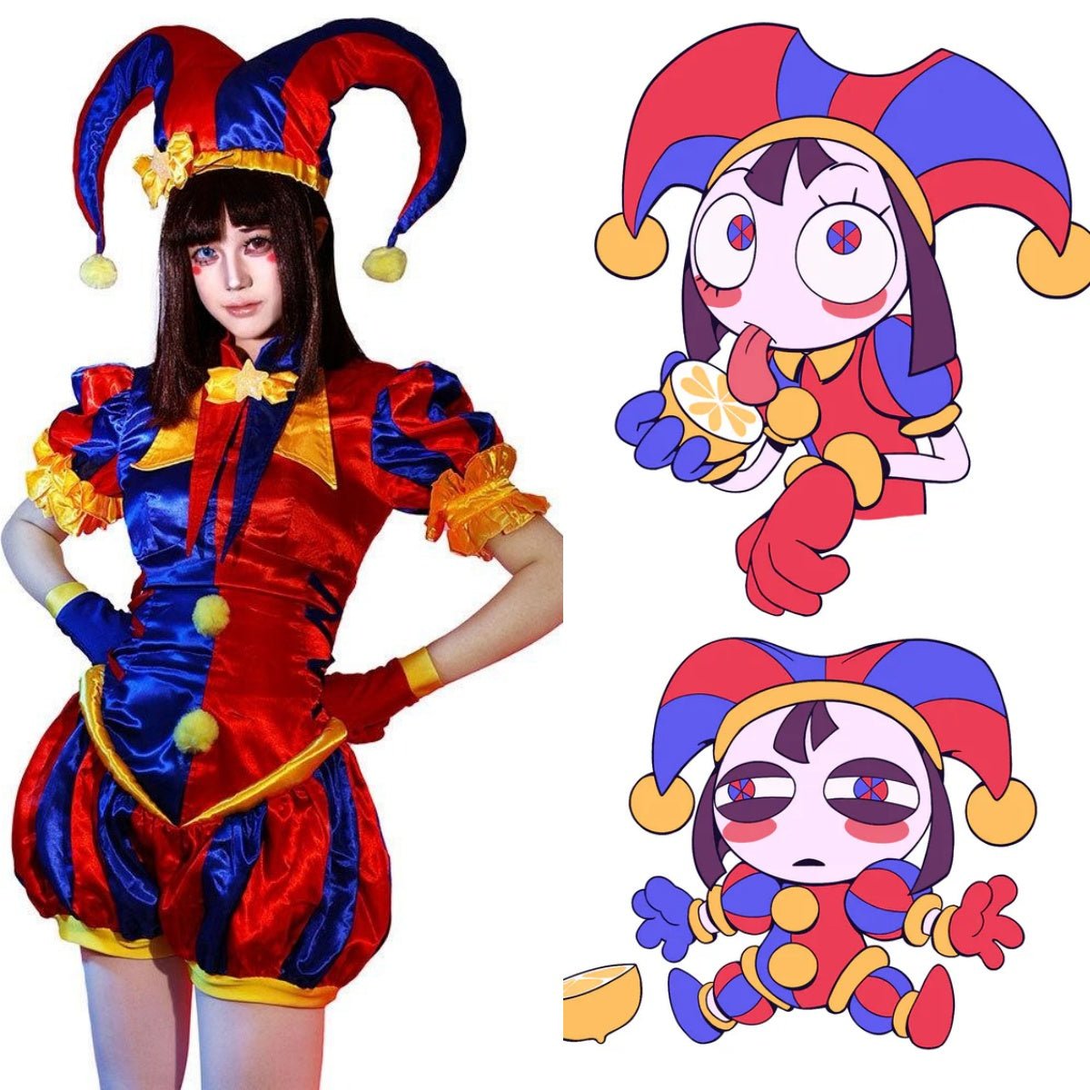 Pomni Clown Cosplay Costume Full Set from The Amazing Digital Circus - Complete Jumpsuit with Accessories for Halloween - Coscosmos