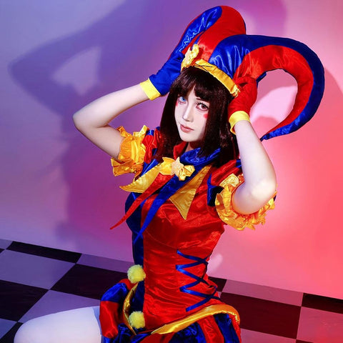 Pomni Clown Cosplay Costume Full Set from The Amazing Digital Circus - Complete Jumpsuit with Accessories for Halloween - Coscosmos