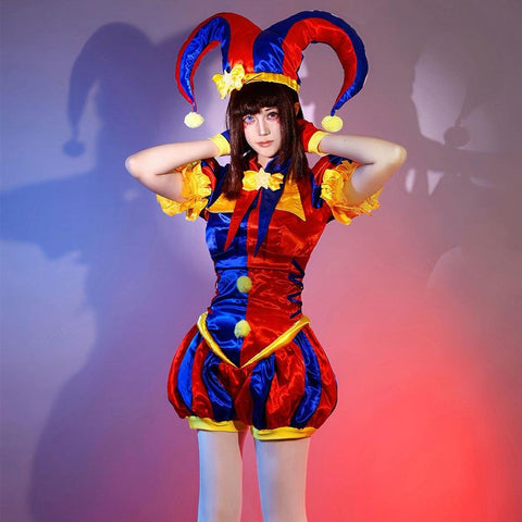 Pomni Clown Cosplay Costume Full Set from The Amazing Digital Circus - Complete Jumpsuit with Accessories for Halloween - Coscosmos