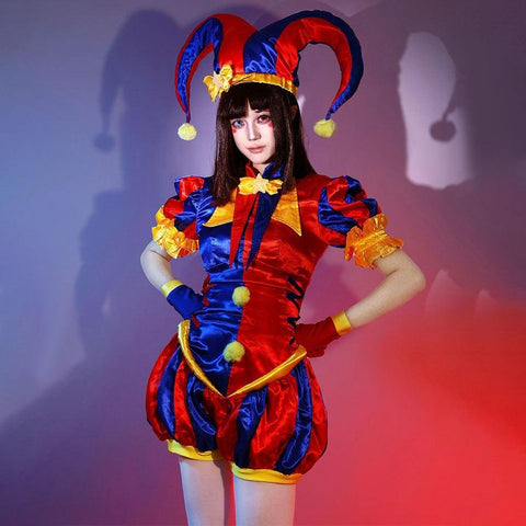 Pomni Clown Cosplay Costume Full Set from The Amazing Digital Circus - Complete Jumpsuit with Accessories for Halloween - Coscosmos