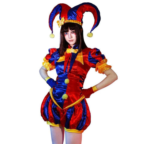 Pomni Clown Cosplay Costume Full Set from The Amazing Digital Circus - Complete Jumpsuit with Accessories for Halloween - Coscosmos