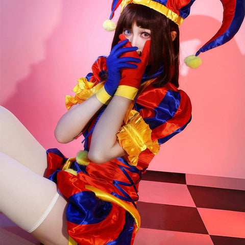 Pomni Clown Cosplay Costume Full Set from The Amazing Digital Circus - Complete Jumpsuit with Accessories for Halloween - Coscosmos