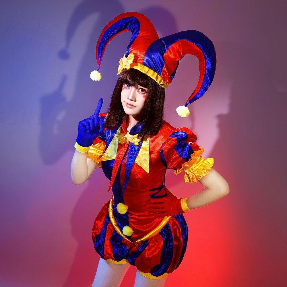 Pomni Clown Cosplay Costume Full Set from The Amazing Digital Circus - Complete Jumpsuit with Accessories for Halloween - Coscosmos