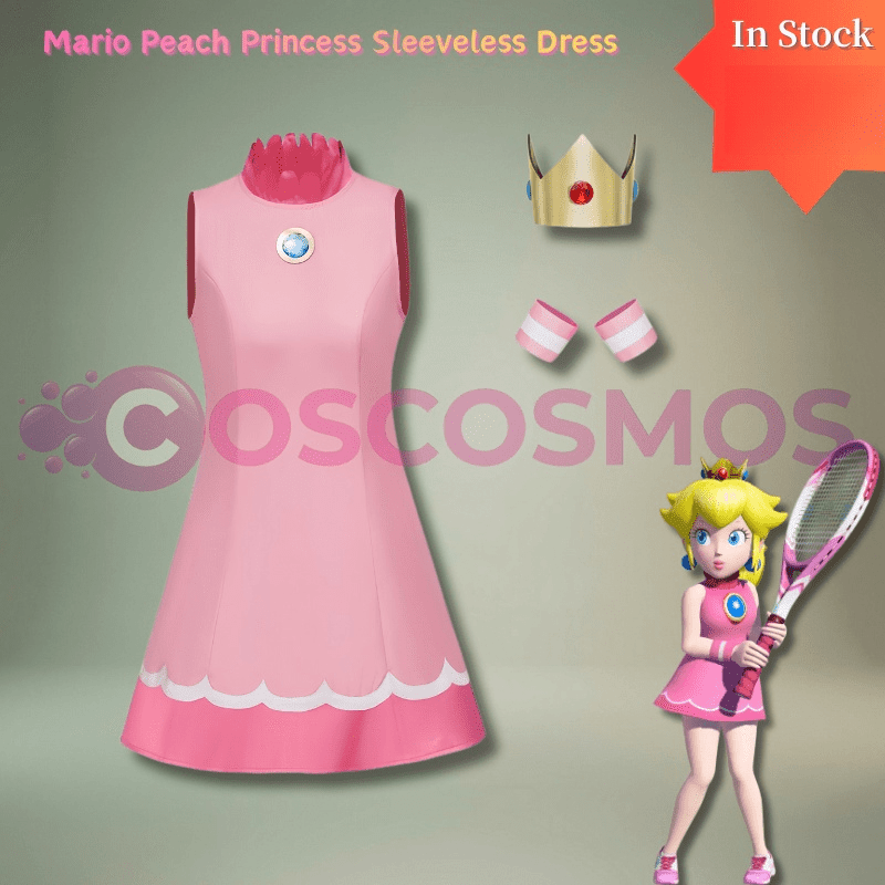 Princess Peach Pink Sleeveless Dress - Mario Game Official Character Cosplay Costume - Coscosmos
